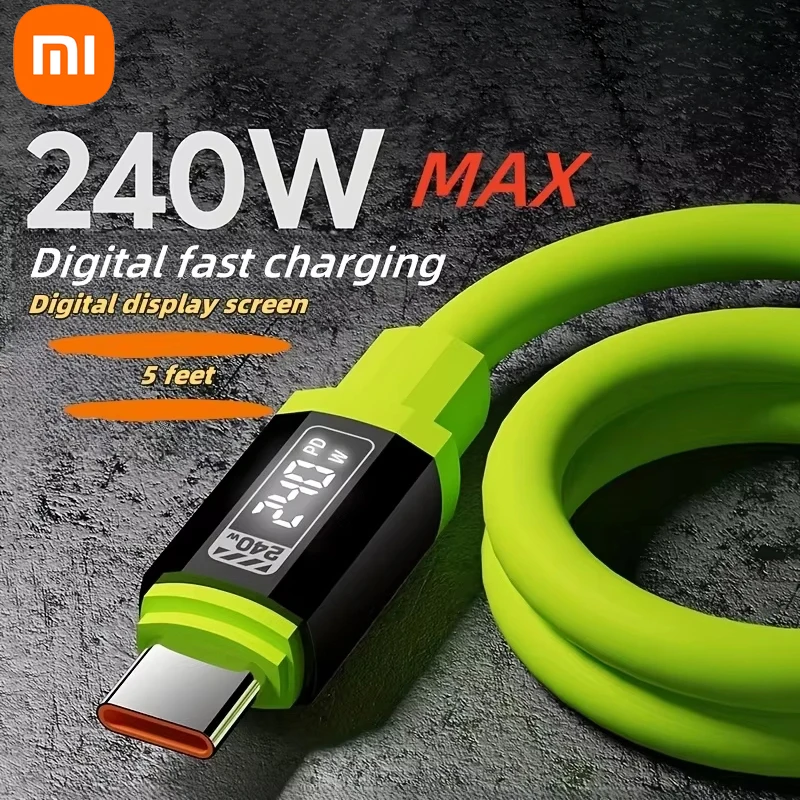 كابل Xiaomi 240W 1.5m شحن سريع للغاية USB من النوع C إلى النوع C مع شاشة عرض طاقة في الوقت الحقيقي لهاتف Huawei Samsung OPPO VIVO