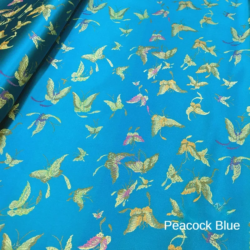 Glossy Brocade Jacquard Fabric Per Meter for Hanfu Clothing Cheongsam Sewing Plain Fashion Butterfly Pattern Textile Smooth Thin