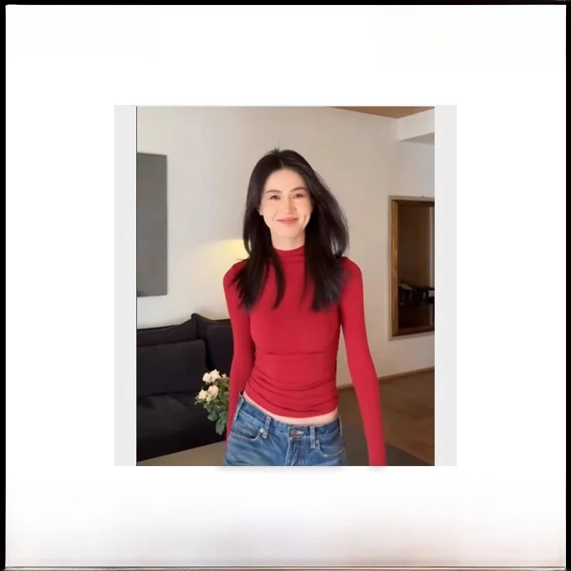 

Женский модный облегающий топ Kardaian Scents с круглым вырезом, красного цвета, с эффектом утяжки талии, с длинными рукавами, в стиле Cool Sle Slim Fit.