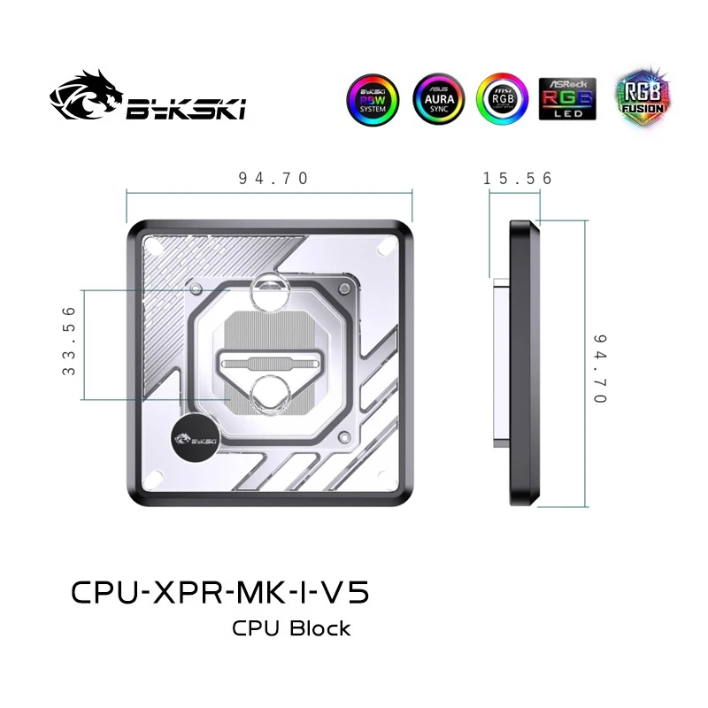 Bykski CPU-XPR-MK-I/M-V5, CPU Water Block For Intel/AMD Platform, 5V ARGB CPU Watercooler 0.2mm Spray Micro Channel, New Arrival