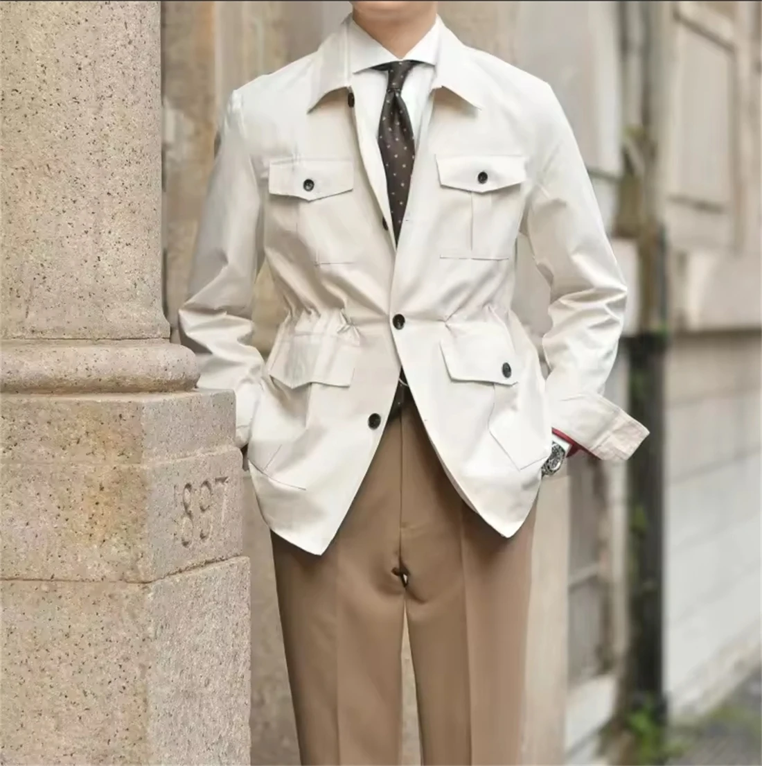 

Elegant Men's Blazer Slim Fit Jacket Single Breasted for Prom Party Fashion Stand Lapel Casual Outfits (Only Jacket)