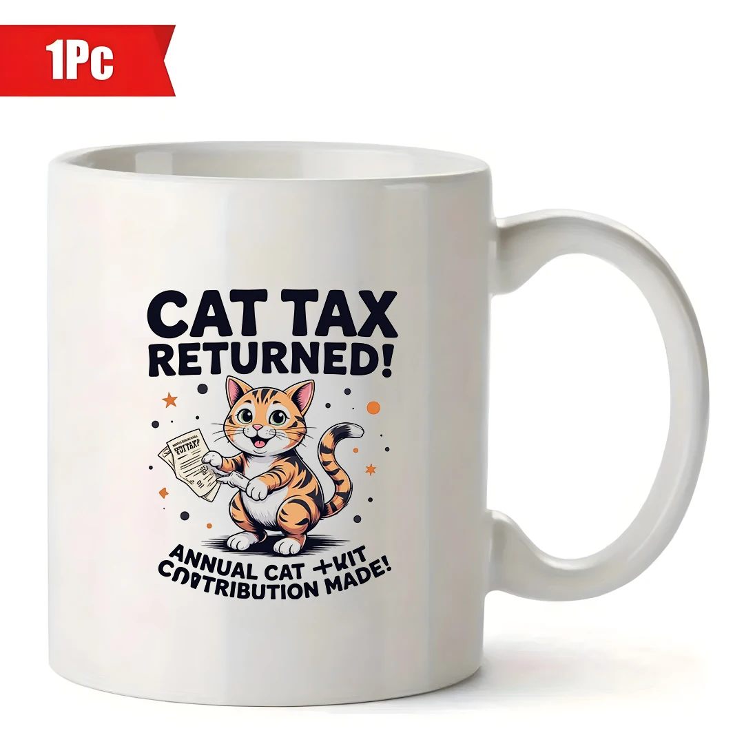 11オンス 猫好き税金カップ + 楽しい漫画猫デザイン + 子供向けオフィスクリエイティブギフト クリスマスギフトマグ