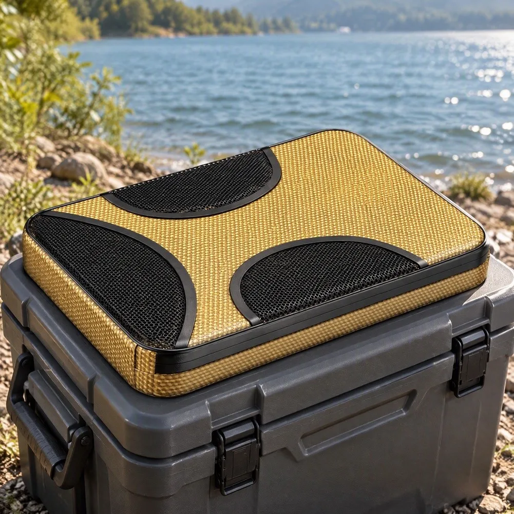 Breathable Waterproof Fishing Box Seat Cushion Featuring Thick Memory Foam Core Reinforced and Secure Non-Slip Base