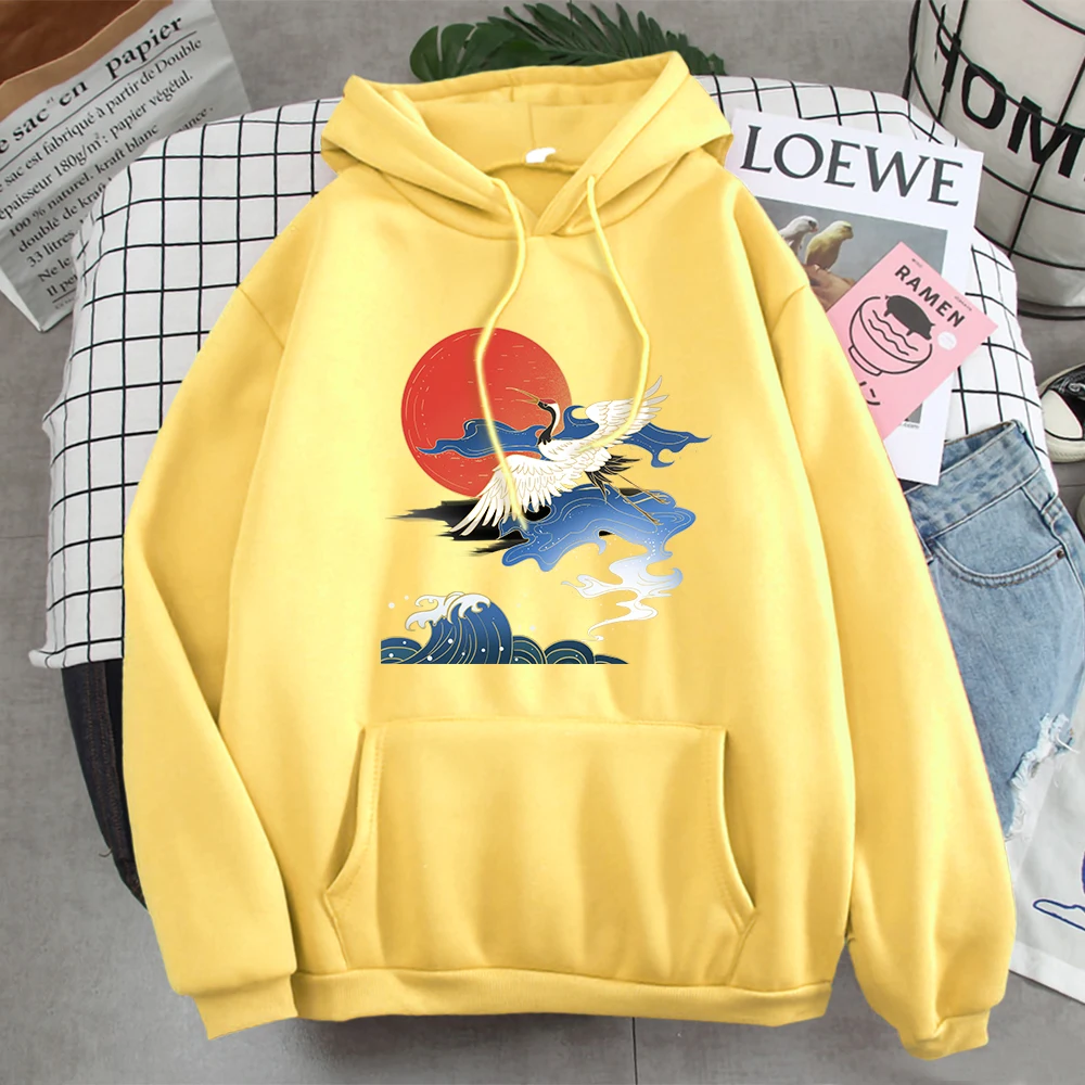 

Hoody Beautiful Landscape Crane Print Male Hoodie Korean Street Fashion Mens Pullover Comfortable Hip Hop Sweatshirts For Men