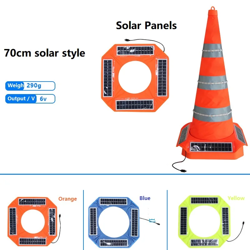 70cm Solar Style LED Light-emitting Telescopic Roadblock Portable Folding Road Safety Reflective Cone Traffic Warning Light