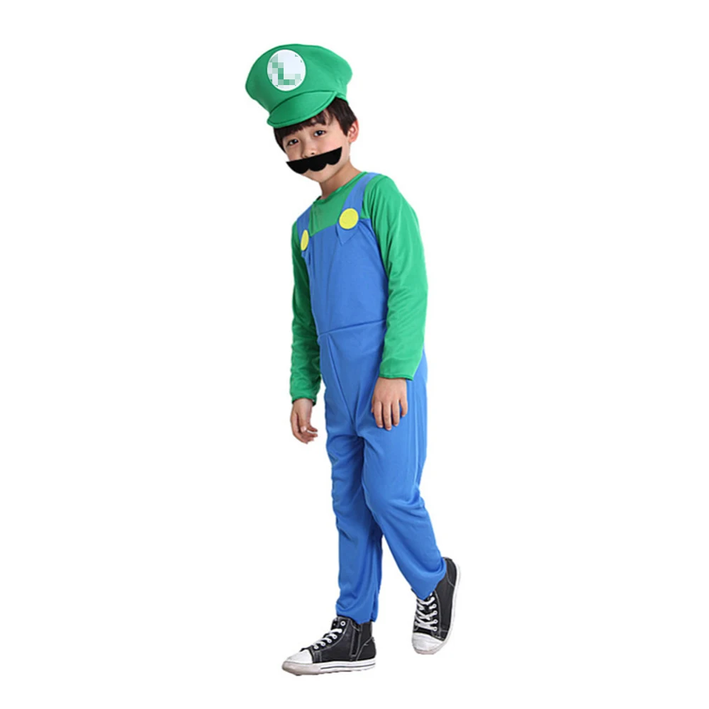 Anime Pumber Luigi Brothers przebranie na karnawał Marios chłopiec kombinezon broda zestaw kapeluszy kostium na Halloween