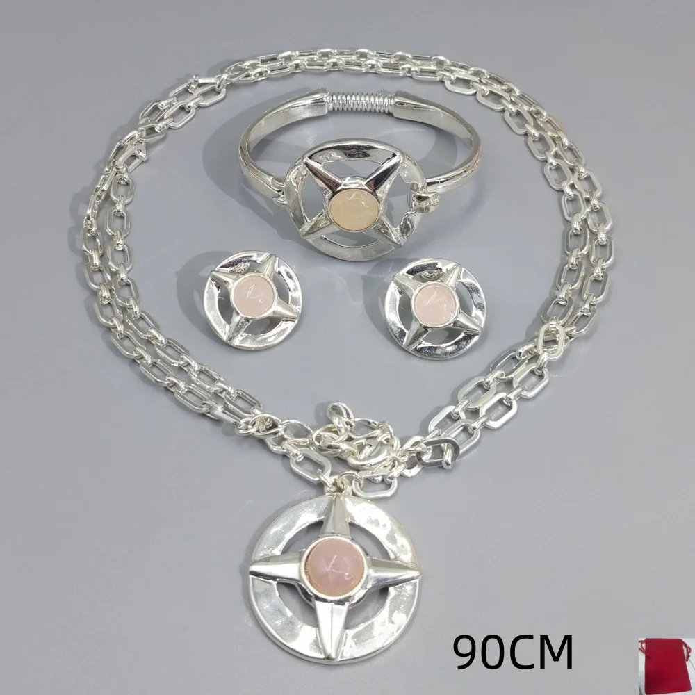2026 Spain Light Luxury Gorgeous Pink Quartz/Pearl Four Star Jewelry Three Piece Romantic Gift Set