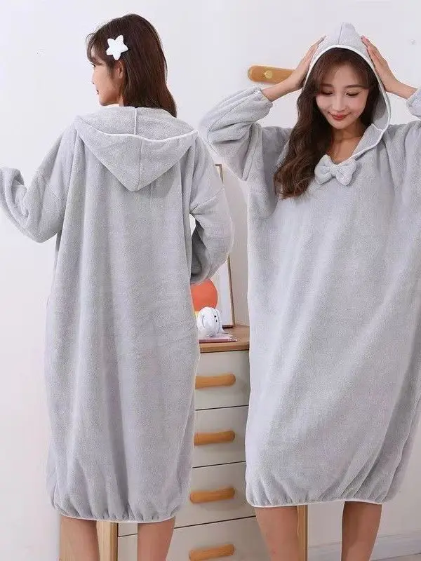 Soft Absorbent Long Bath Towel Robe for Women with Hood Autumn Winter New Arrival Home Use Comfortable Skin-friendly Bath Skirt