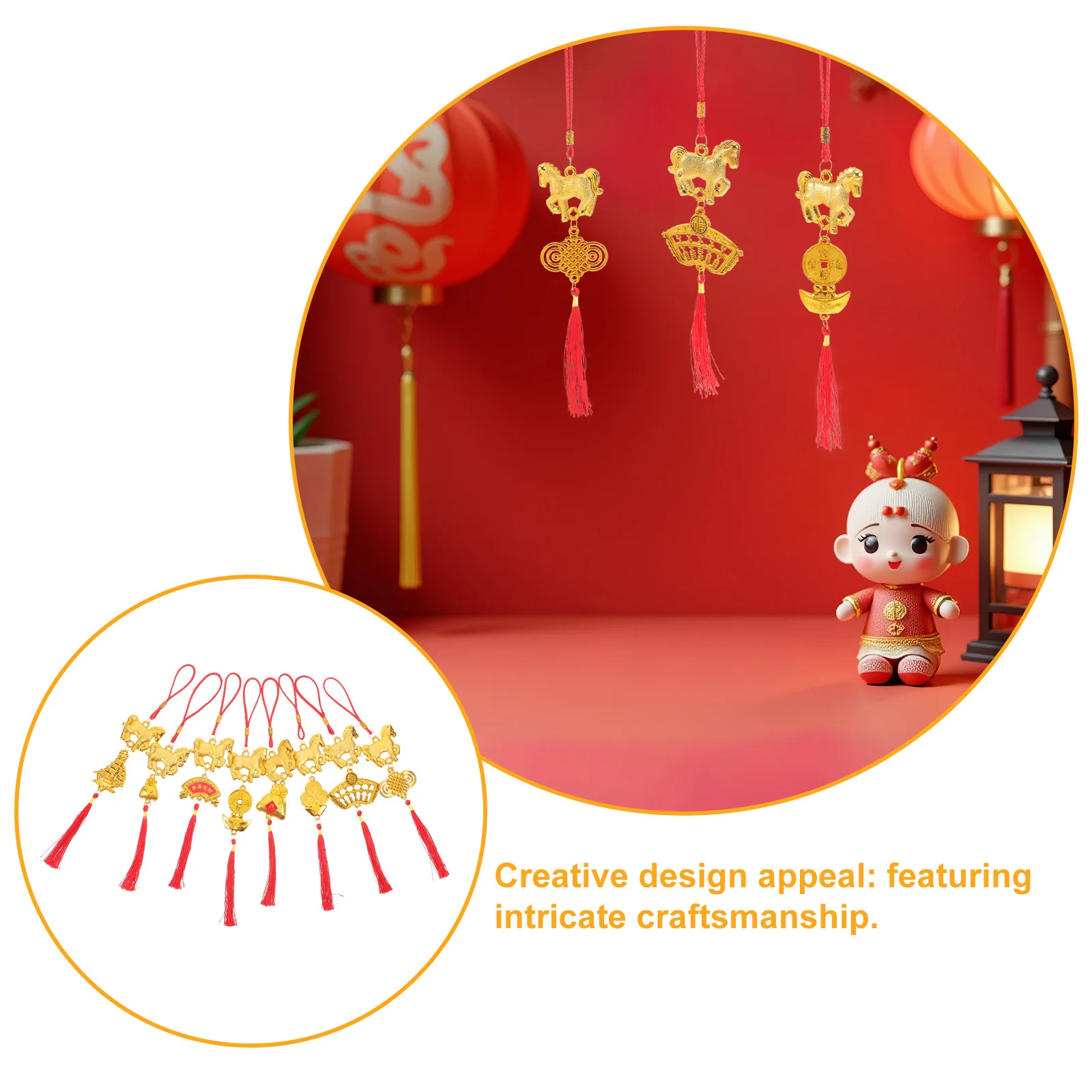 8Pcs Chinese New Year Hanging Decorations - Spring Festival Ornament Set for Home Office Party Indoor Outdoor Celebration Decor