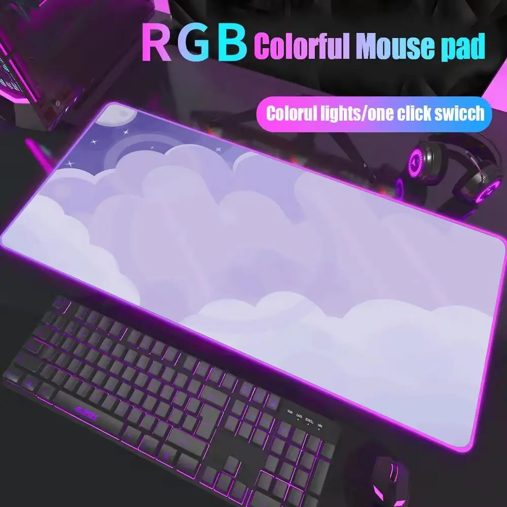 

Gaming RGB Mouse Pad Colorful Cloud Art Keyboard Mat Large Gamer Led Backlight Mousepad Xxl Office Non-slip Deskmat for Computer