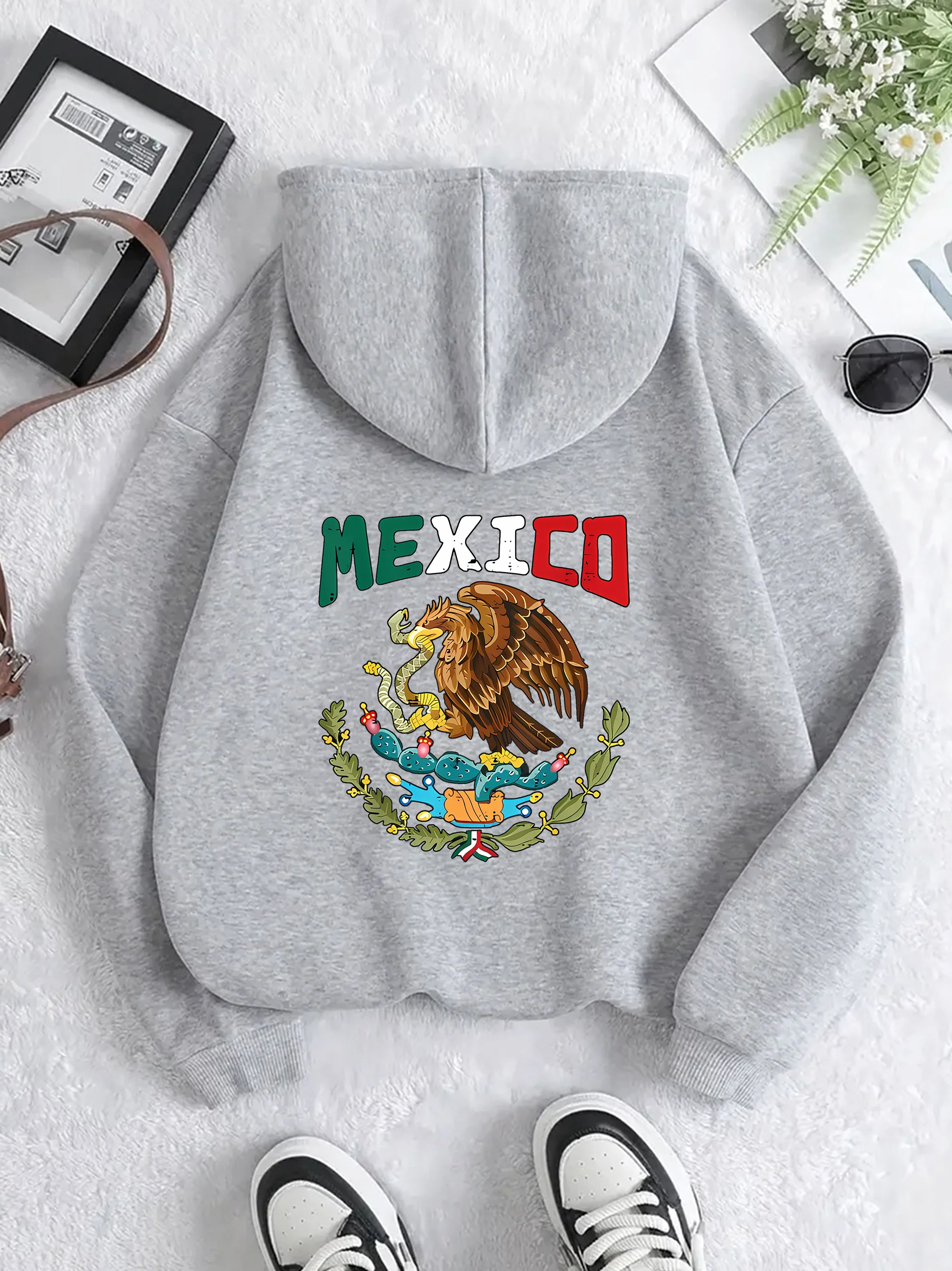 Mexico Printed Women Cotton Hooded Autumn Winter Sweatshirt Loose High Quality Pullover Women\'s Clothing Oversized Unisex Tops