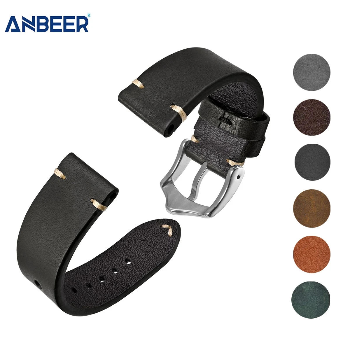 ANBEER Cowhide Leather Watch Strap 18mm 19mm 20mm 21mm 22mm 23mm 24mm Bracelet Can Replace Traditional Watches