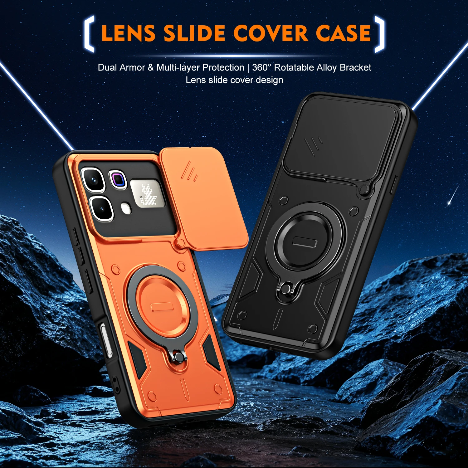 Rugged Armor Shockproof Case For Infinix Note 60 Pro 5G Slide Camera Lens Protection Ring Stand TPU Frame Plastic Phone Cover