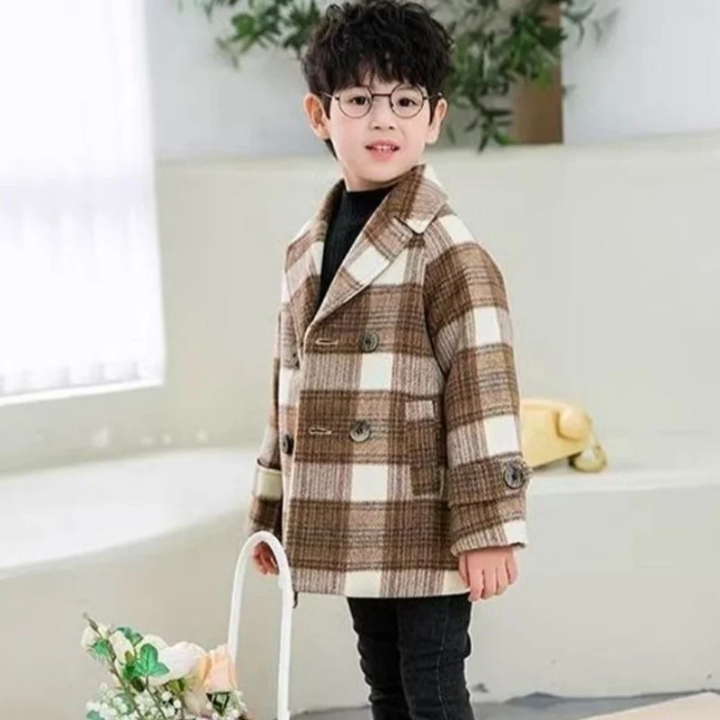 Boys Woolen Coat Overcoat Jacket Windbreak 2024 Elegant Warm Plus Thicken Autumn Winter Cotton School Children's Clothing