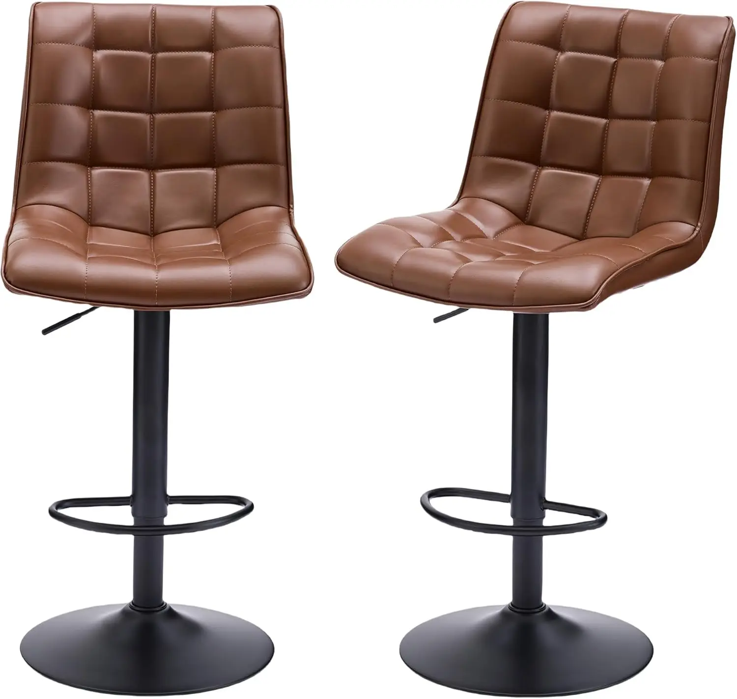 Swivel Bar Stools Set of 2 with Backs, Adjustable Height 24'-33', Modern Brown Faux Leather Kitchen Bar Stools