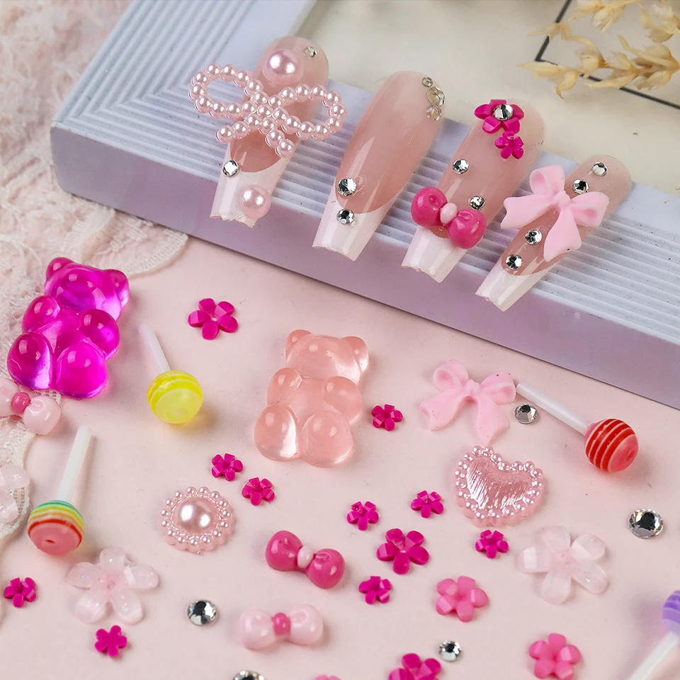 12 Espacios Mixtos Resina 3D Color, Perlas, Corazones, Diamantes Planos para Decoración de Uñas, Adecuado para Uñas Acrílicas DIY 2