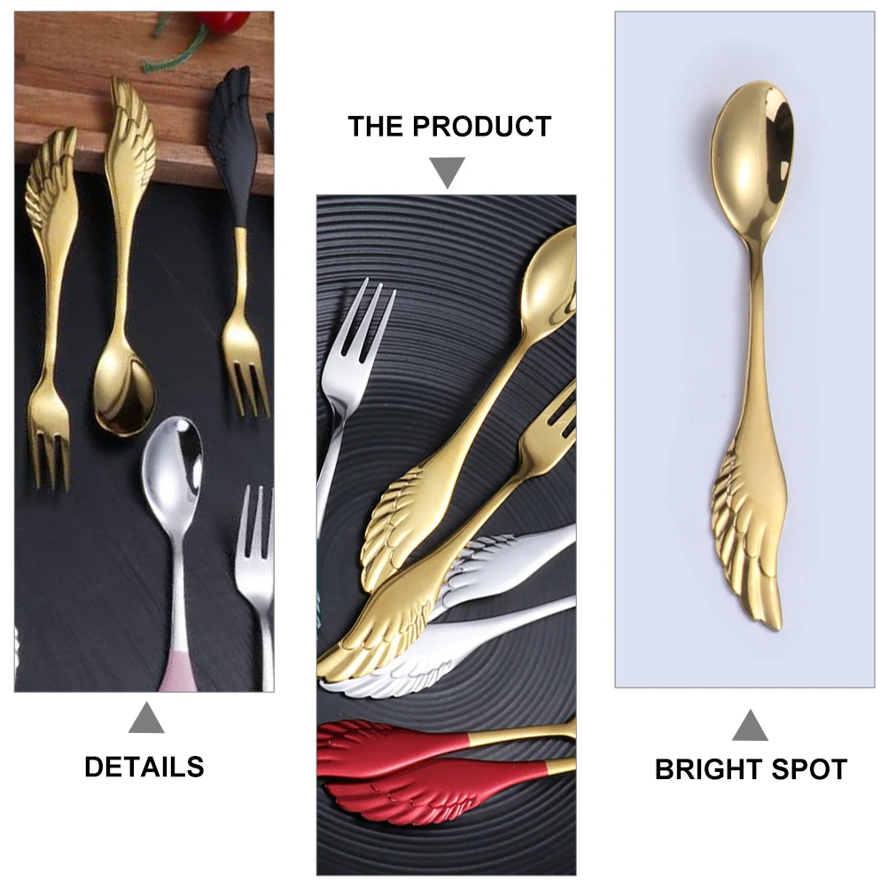 

Wing Spoon and Fork Set Stainless Steel Portable Flatware for Daily Use Restaurants Coffee Dessert Practical Tableware