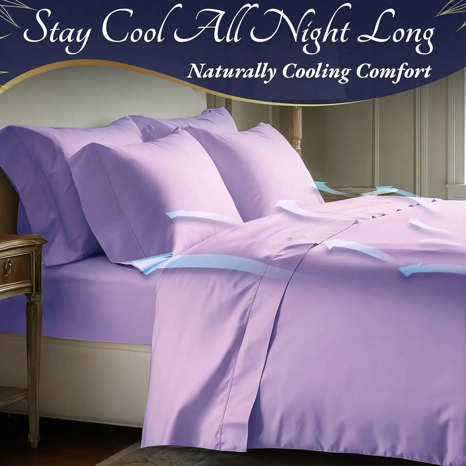 4pcs Bamboo Cooling Bedding - Extra Deep Pocket Breathable And Cooling 200gsm- Suitable For Hot Sleepers And Sweats, Pillowcases, Flat Sheet And Fitted Sheet - A Perfect Gift For Family, Queen And King Sizes - view 3
