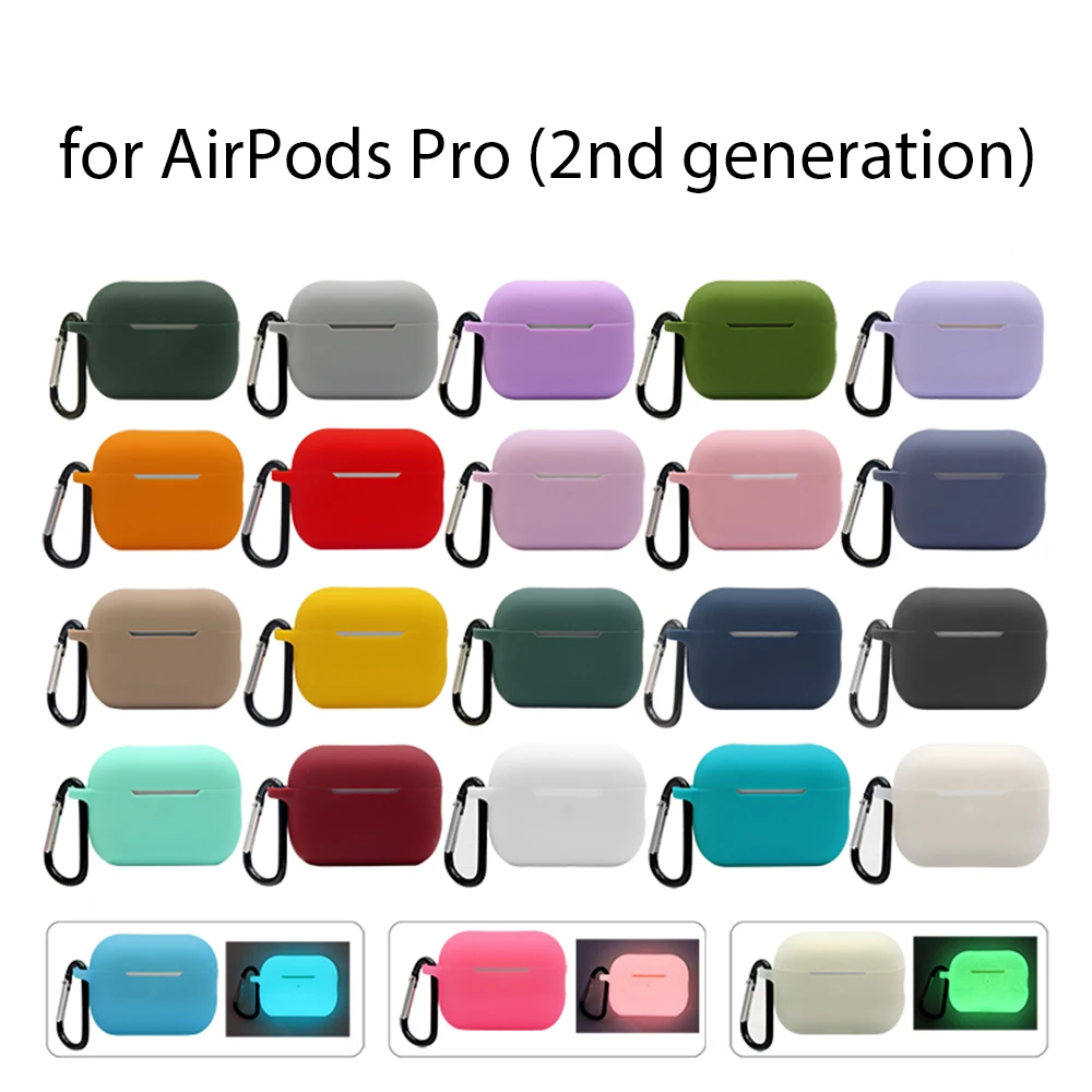 ใหม่สำหรับ AirPods Pro 2rd Generation Cover เรียบง่ายน่ารักสีทึบสีดำเรืองแสงสีแดงป้องกันกันกระแทก Hook
