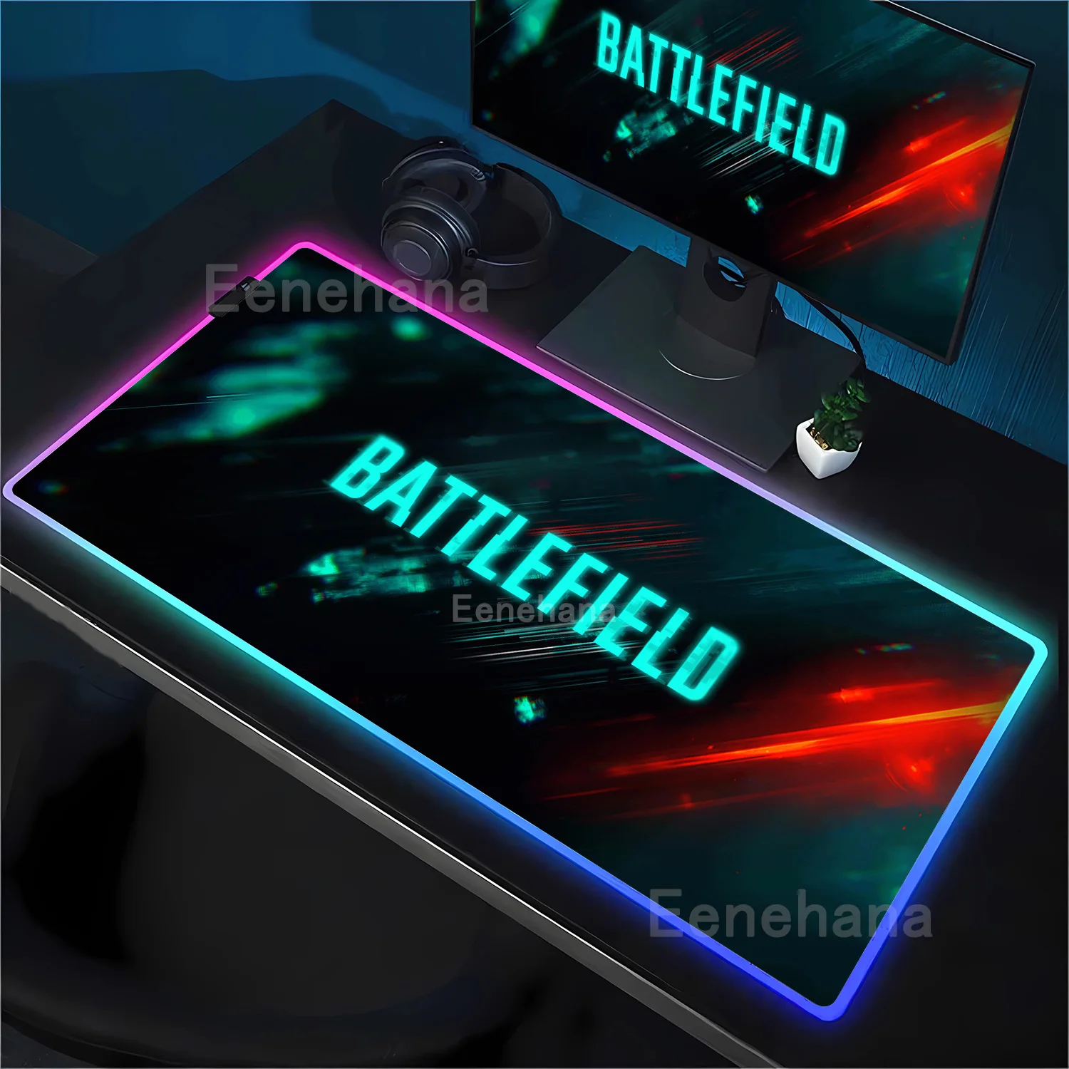 Alas Meja Gamer RGB Baru Lampu Latar B-Battlefield 6 Alas Mouse Lampu Belakang Led Aksesori Gaming Besar Overlock Esports Mousepad