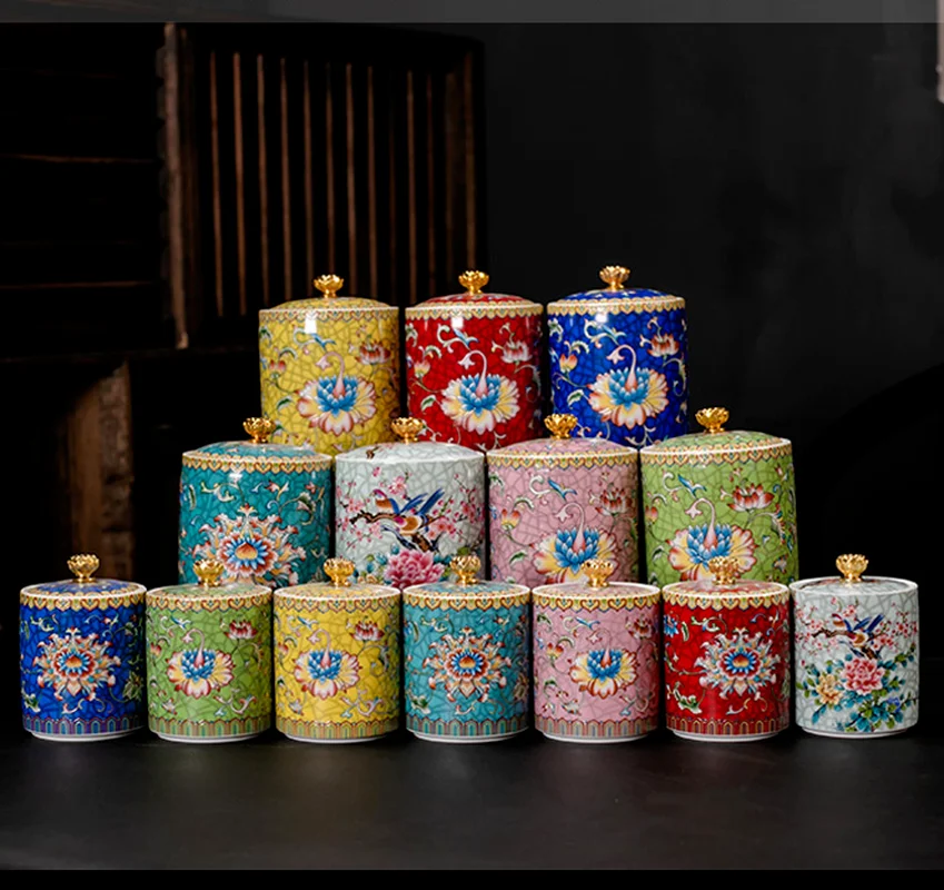 Chinese Enamel Ceramic Tea Caddy Large Sealed Storage Household Dried Fruit Kitchen Supplies