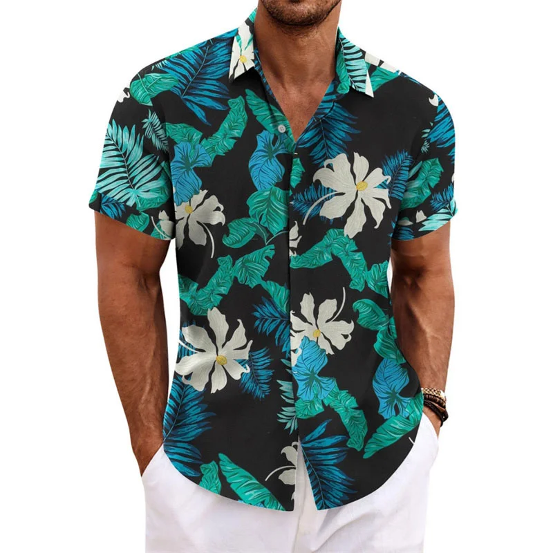 Men\'s Hawaiian shirt short sleeved printed button clothing summer beach shirt casual vacation comfortable and breathable