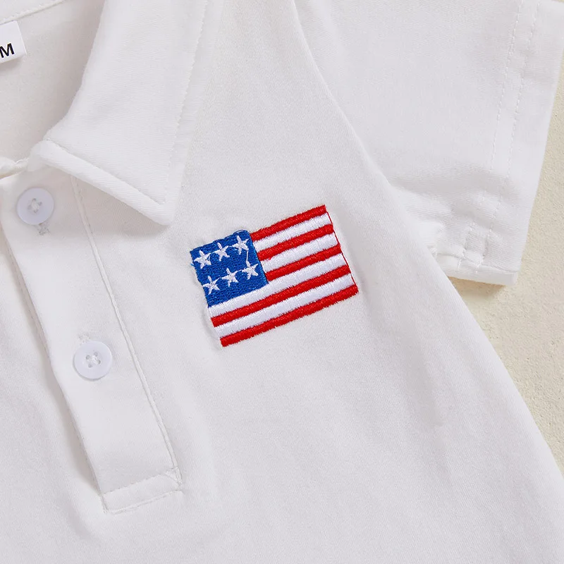 Boys American Flag Independence Day Short Sleeve Lapel Tops Star Stripe Print Shorts Outfits Set for Summer Celebrations