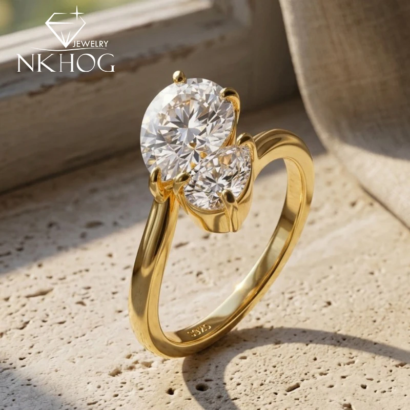 

NKHOG 2.8CTTW Waterdrop Moissanite S925 Silver Rings For Women 2 Stone Pear Cut Lab Diamond Band Wedding Fine Jewelry Certified