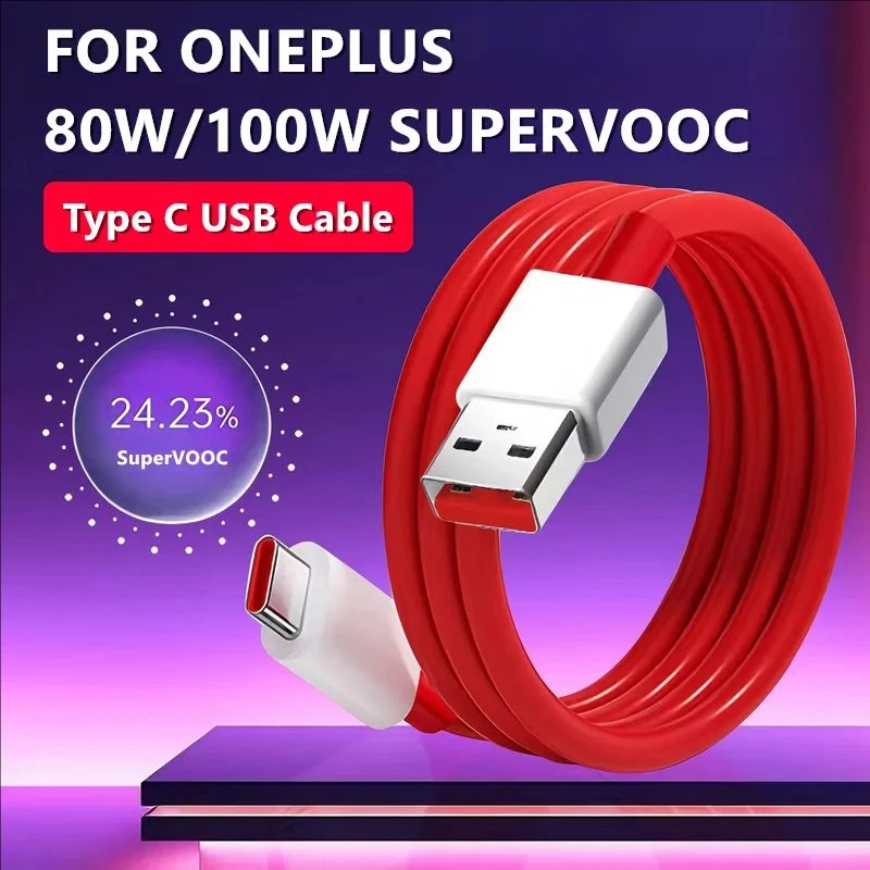 100W 80W SuperVOOC Type C USB Fast Charging Cable For OnePlus 9 10 Pro 11 12 13 Nord 2T 3 4 5 CE 2 3 Lite N200 N300 OPPO Realme