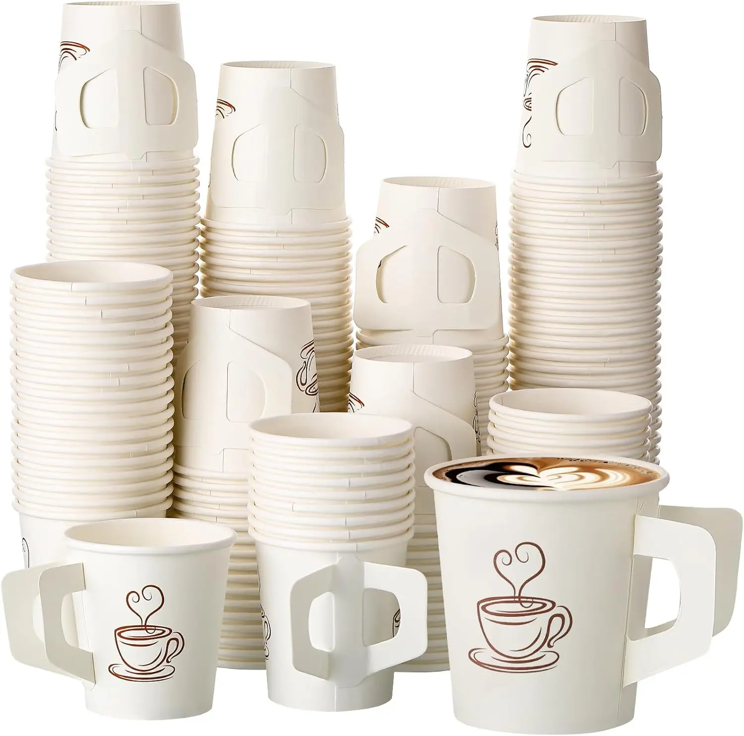

200 Count 4 oz Disposable Espresso Paper Cups Bulk with Handle, Ideal for Party Hot Cold Drinking Coffee, Tea, Cocoa, Ju