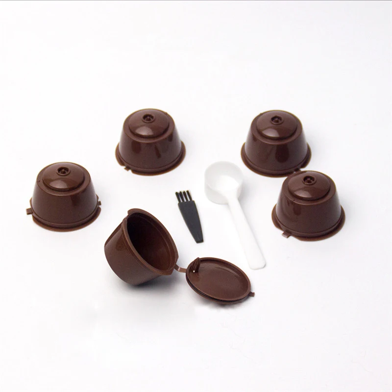 5pcs Refillable Reusable Coffee Capsule Filters for Nespresso Coffee Machine with Brush Spoon