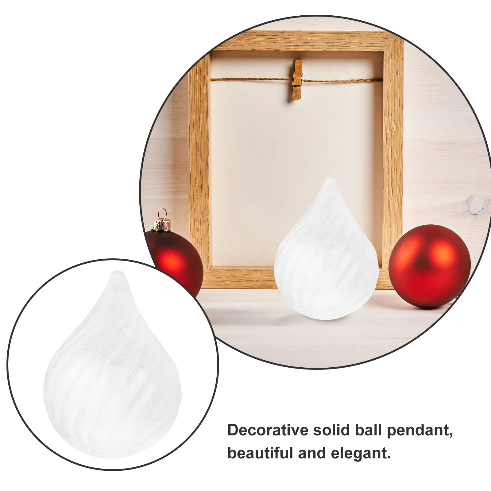 6 PCS Solid Ball Foam Water Drop White Polystyrene Spheres Christmas Hanging Ornaments