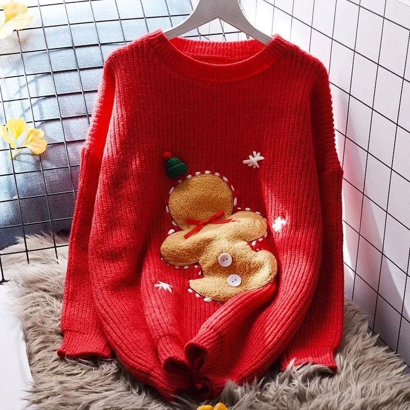

DAYIFUN-Women's Loose Mid-length Knitted Pullovers Long Sleeve Sweaters Korean Sweet Jumpers Y2K Tops Lady New Autumn 2025