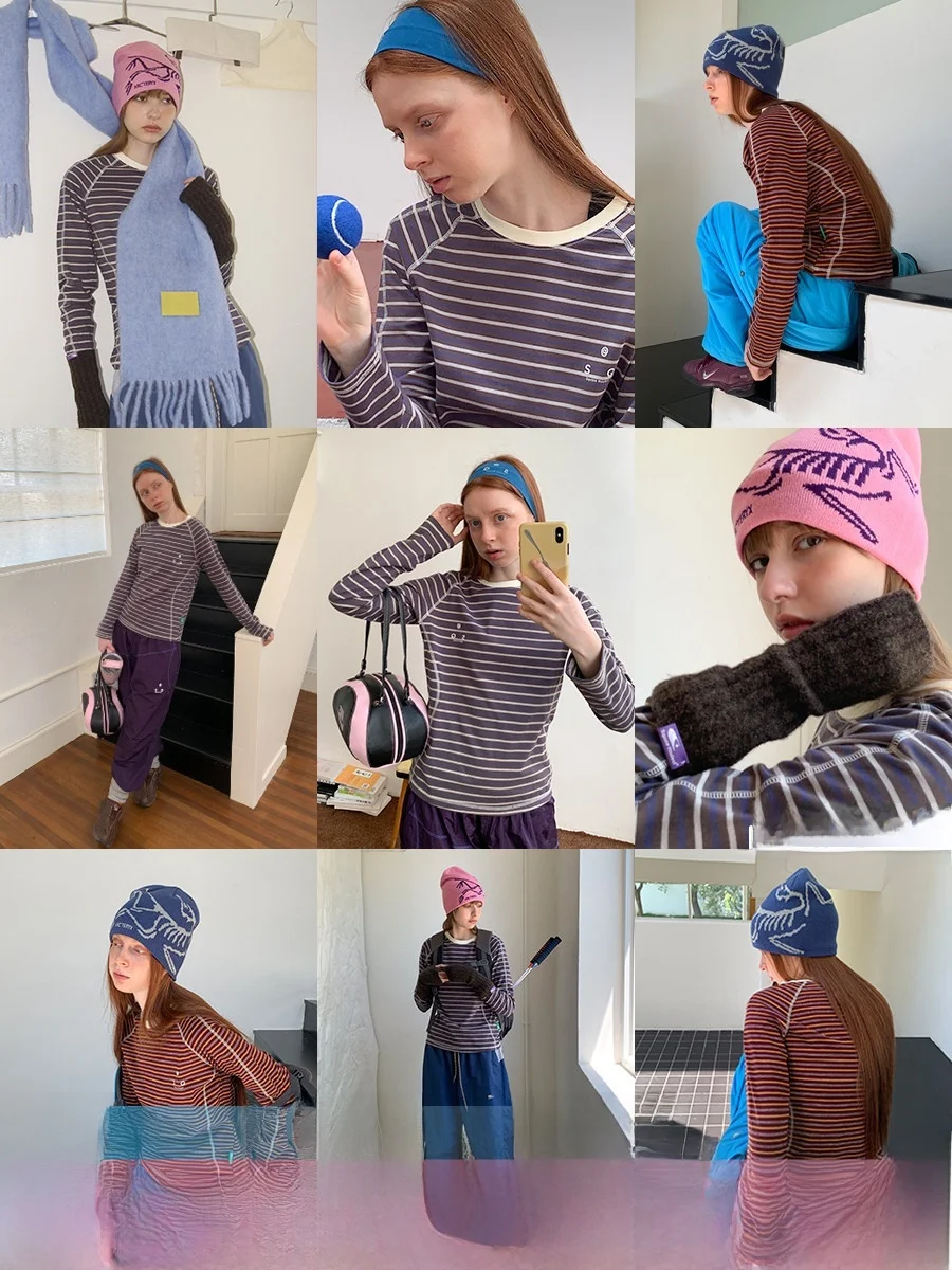 

Outdoor Leisure Sport Color Blo Stripe Housse T-irt Women Long Sve round Ne Print Cotton T-irt for Running Yoga Tr...