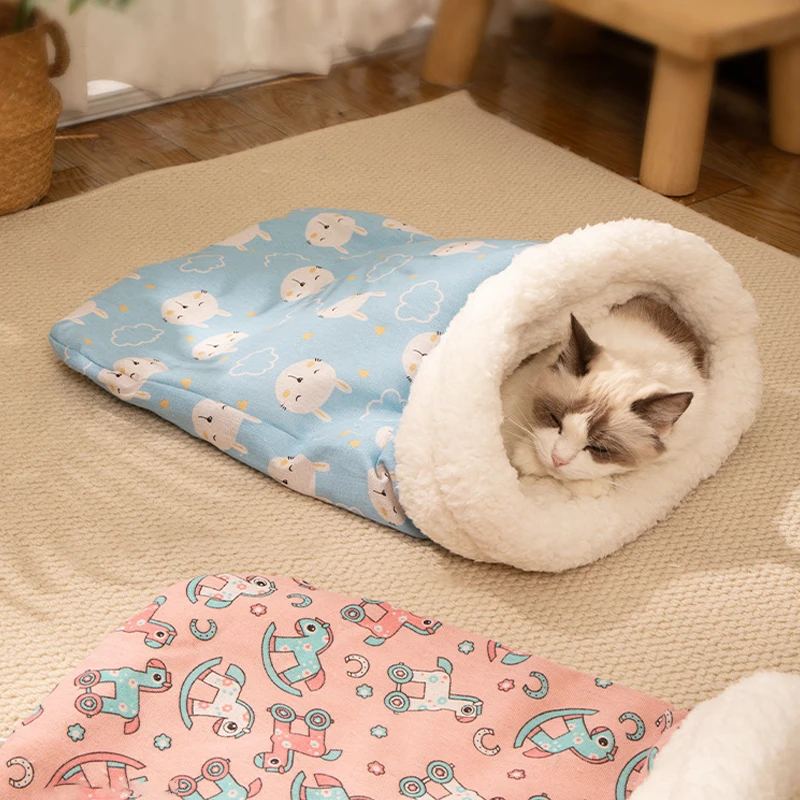 Warm Cat Sleeping Bag Fluffy Thickened Winter Pet Pocket Type Cat Warm Nest Thickened Soft Comfortable Warm Quilt Bed