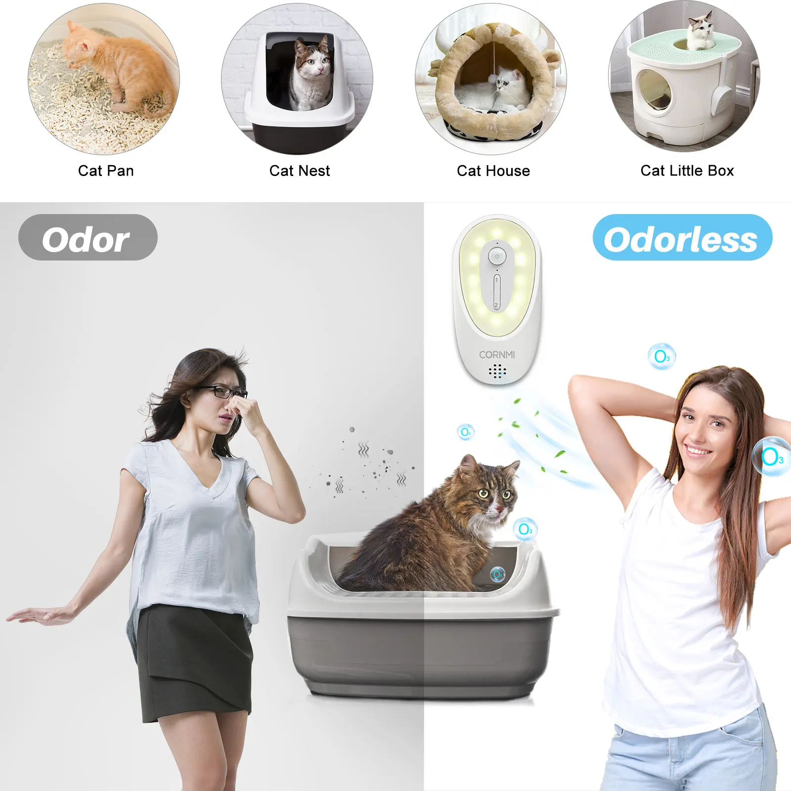 Cat Litter Box Odor Eliminator Air Purfier Freshener Lonizer Deodorizer Air Cleaner Motion Sensor Light For Pets Smoke Toilet