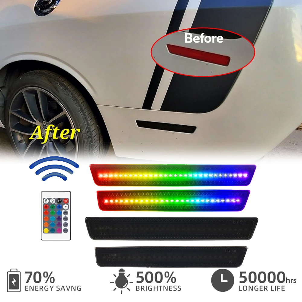 

4Pcs Front Rear Fender RGB LED Side Marker Turn Signal Light for Dodge Challenger 2015-2023 Auto Parts Indicator Warning Lamp
