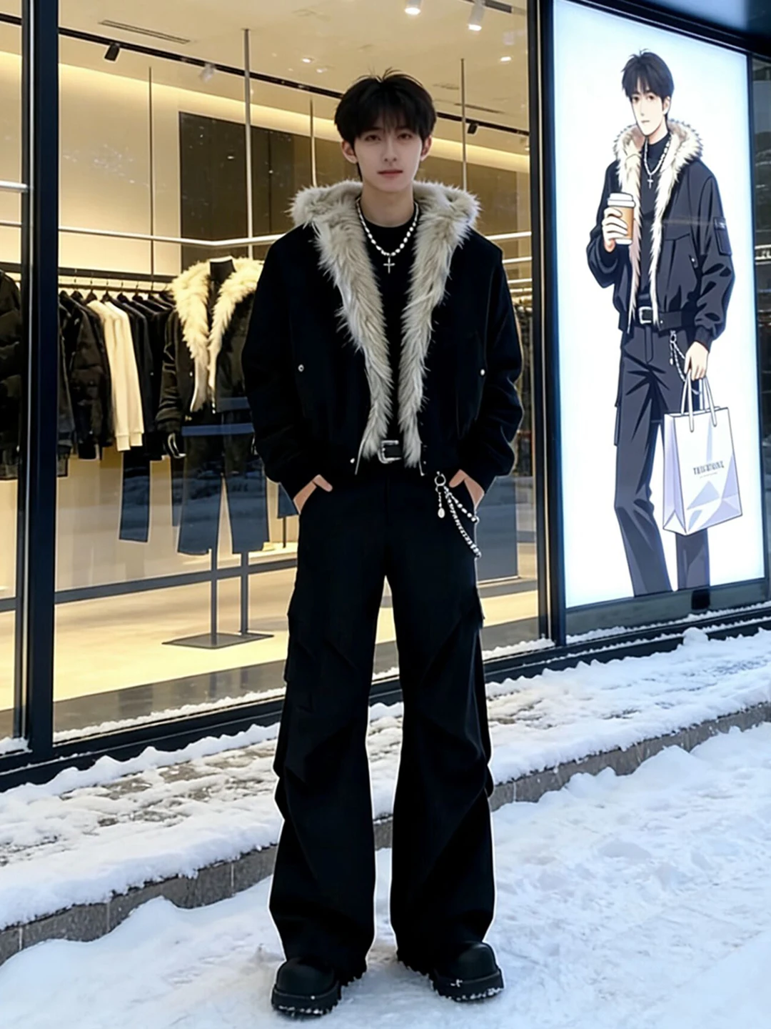 

Cleanfit Men's Bla Pleated Bell Bot Pants Autumn Winter Fce Wide Leg Workwear Trousers American High Street Knife E...