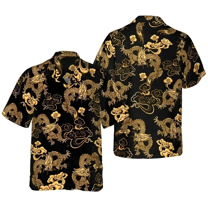China-Chic Domineering Dragon Flower Men's Small Crowd Cool Handsome Loose Lapel Shopping Trip Versatile Top