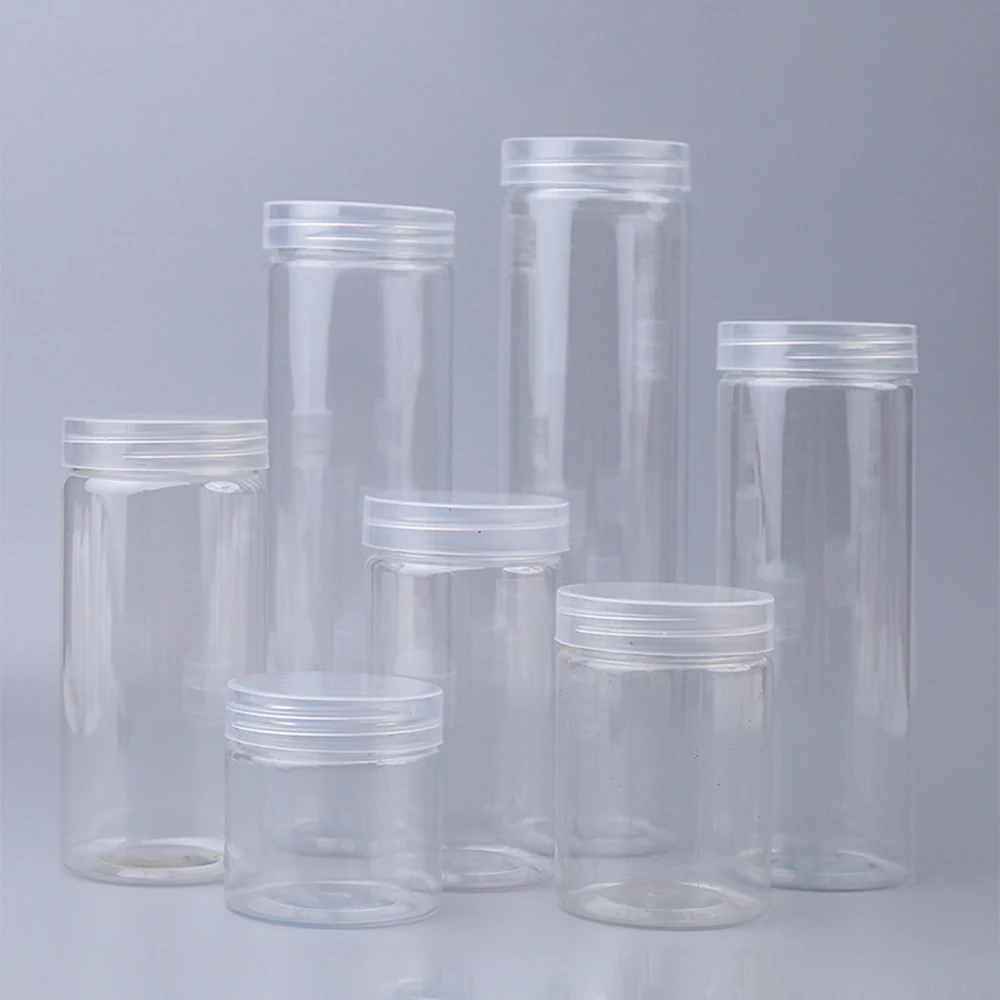 30pcs Clear Sealed Can With Lid Plastic Empty Packing Bottle Circular Storage Bucket Biscuit Jar Food Grade Container