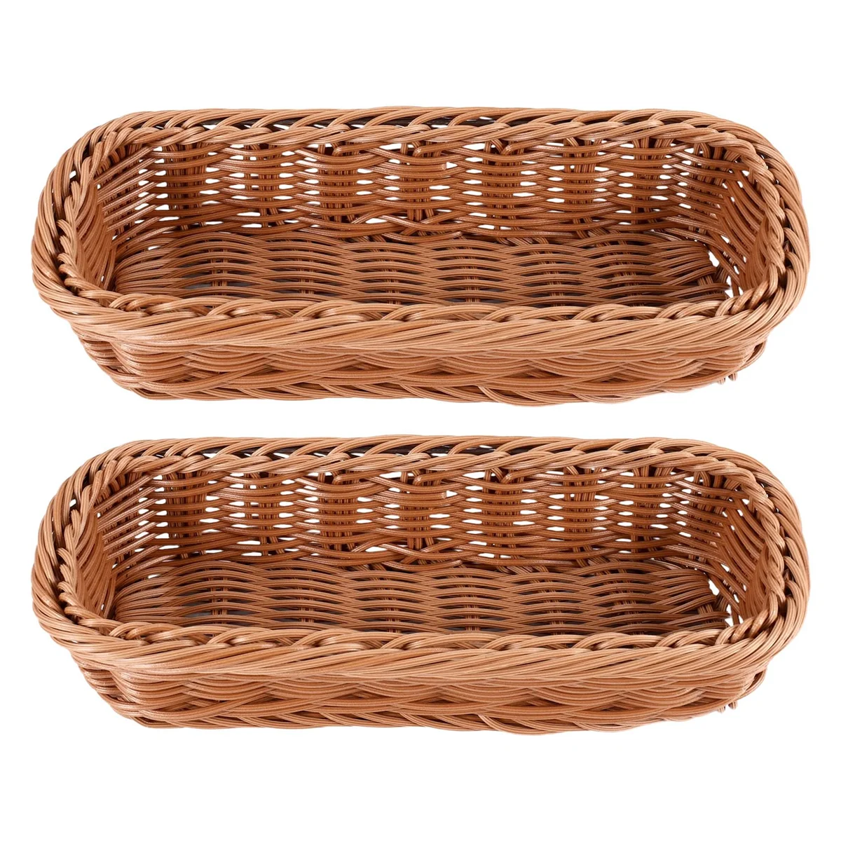 2pc Rattan Plastic Basket Cutlery Basket Rectangular Storage Box Cutlery Fork Chopsticks Bread Cake Fruit Storage