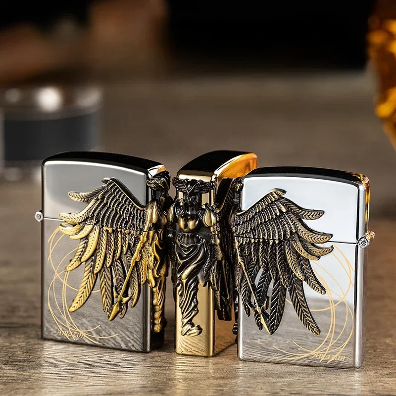 Metal Angel Embossed Torch Lighter Windproof Blue Jet Flame Butane Gas Lighters for Men's Gift Cigarette Accessories