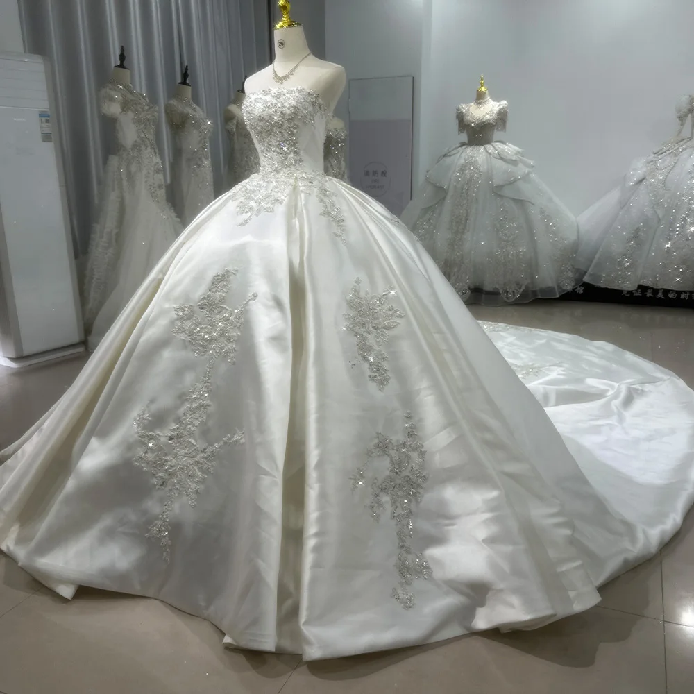 Vestido de novia de satén sin mangas, traje de lujo, Espalda descubierta, brillante, 2024