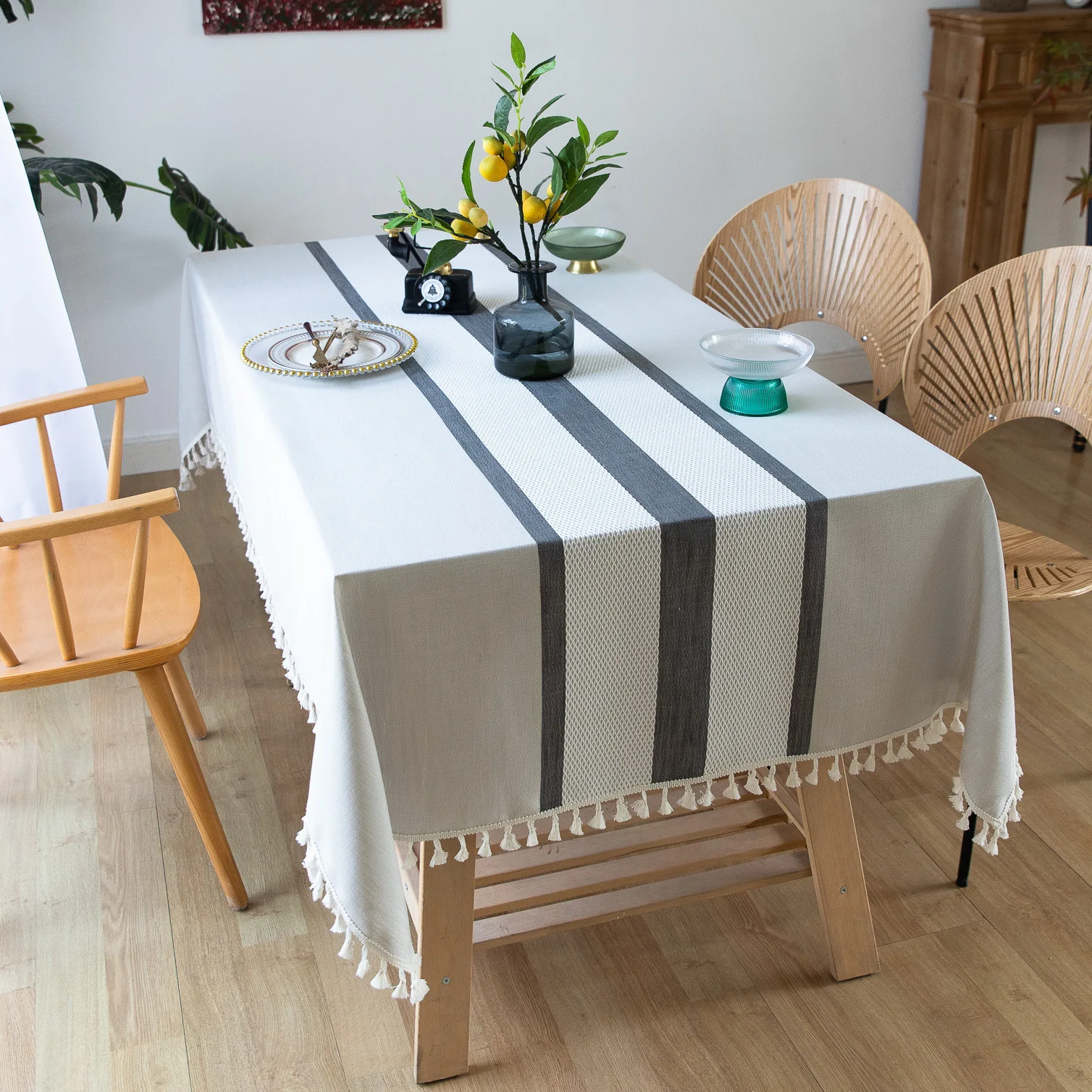 

Cotton Linen Hollow Striped American Dining Rectangular Table Cloth Kitchen Table Map Towel Tablecloth Table Wedding Decor