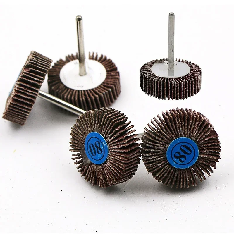 Venta caliente 80 #   Brocas de pulido de fregona de husillo de rueda de papel de arena de 3,17 mm, brocas de rueda de solapa montadas, fregona, husillo de rueda, bloque de molienda, pelado