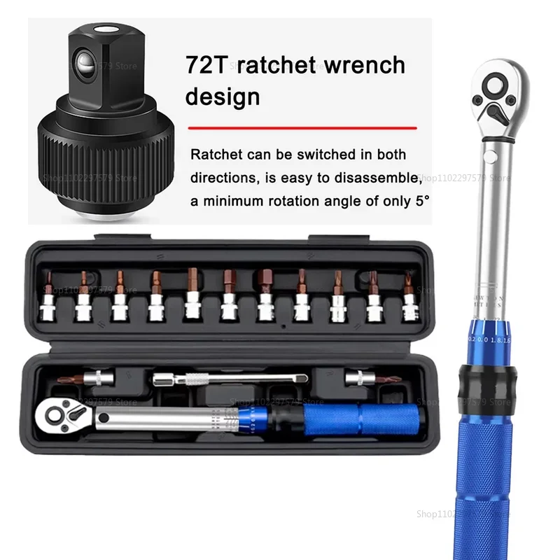 

Torque Wrench Set, 15Pcs High Precision Bicycle Bike Ratchet Socket Spanner Kit for MTB Road Bike Repair Maintenance Tools