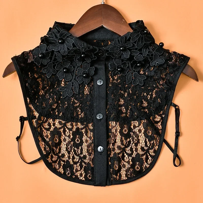 Neck Wear Pearl Hollow Out Lace Collar Blouse Collar Bottoming Decorative Fake Collar Pearl Beading Apparel Accessories Ties