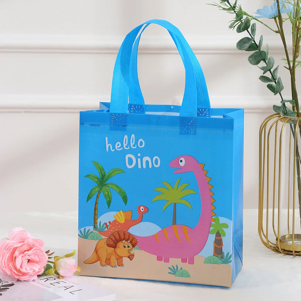 4Pcs Cartoon Dinosaur Non-woven Gift Packing Bag Jungle Dino Shopping Tote Bag for Kids Birthday Baby Shower Party Decoration