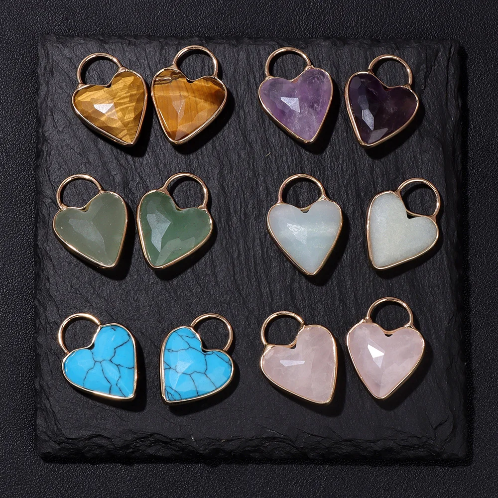 18X25mm Heart-shaped Quartz Stone Pendant Natural Amethysts Aventurine Labradorite Love Charms For Women Necklace Earrings DIY