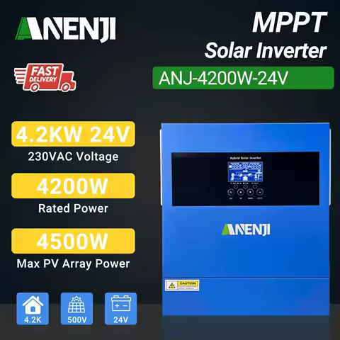 ANENJI 4200KW 24V Hybrid Solar Inverter 220V On/Off Grid Built-in 100A MPPT Inverters Pure Sine Wave for Solar System PV Home